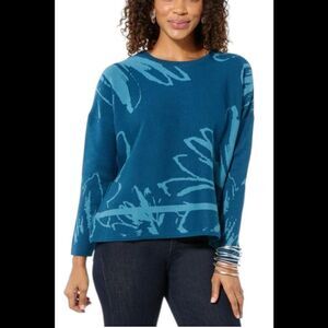 Wynne Collection Women's Abstract Floral Sweater Deep Teal/Deep Sea - Regular